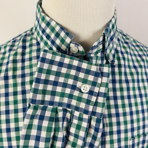 J Crew Large Slim Untucked Flex Washed Shirt Blue Green Plaid Button Down - Picture 4 of 5